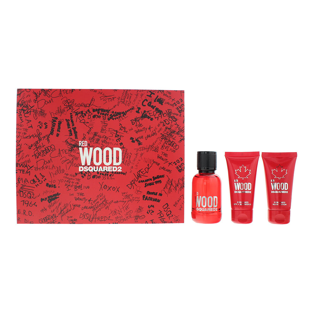 Dsquared2 Red Wood 3 Piece Gift Set: Eau de Toilette 50ml - Shower Gel 50ml - Bo