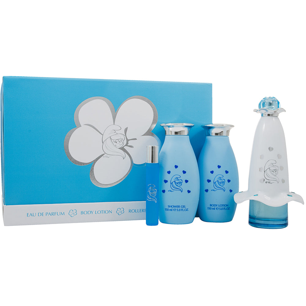 The Smurfs Smurfette Mania Eau De Parfum 4 Piece Gift Set: Eau De Parfum 100ml - Body Lotion 150ml - Shower Gel 150ml - Rollerball 8ml