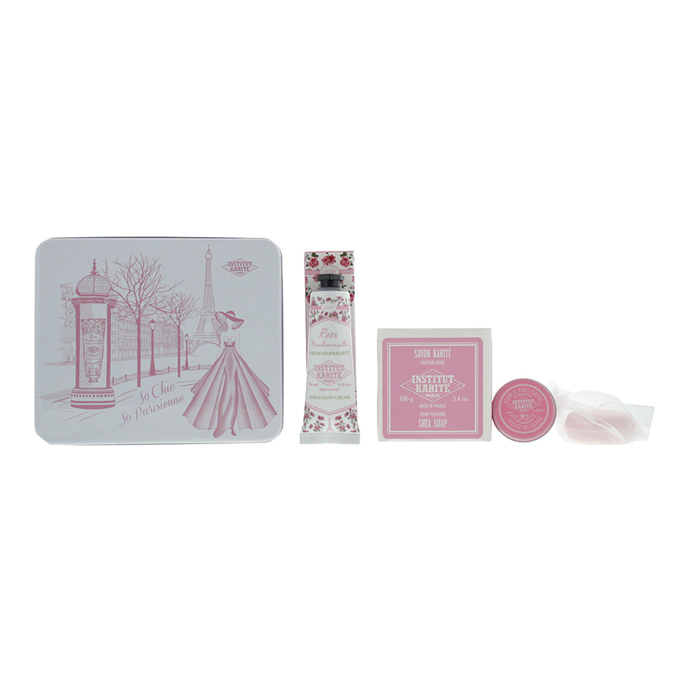 Institut Karite Paris Rose Mademoiselle 4 Piece Gift Set: Hand Cream 30ml - Soap 100g - Body Butter 10ml - Soap 1Pc