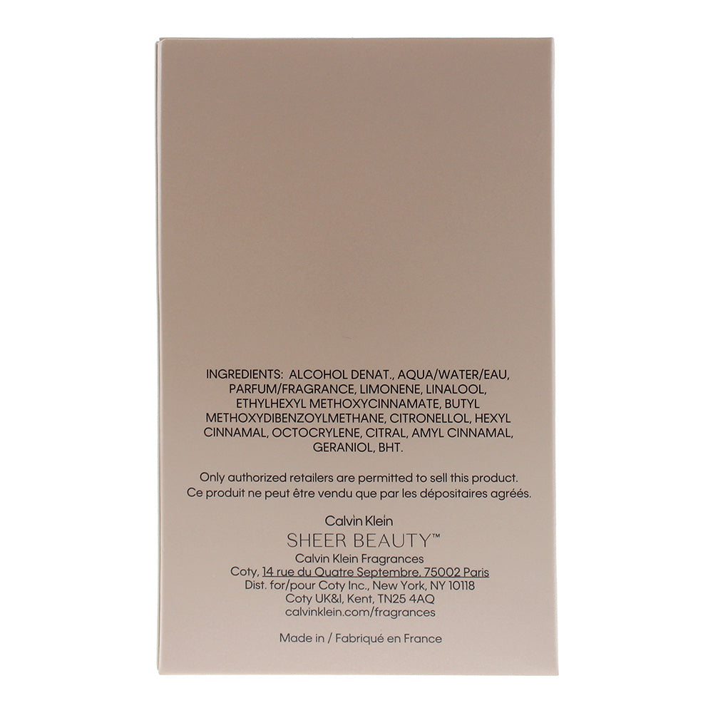 Calvin Klein Sheer Beauty Eau de Toilette 50ml - Ingredients