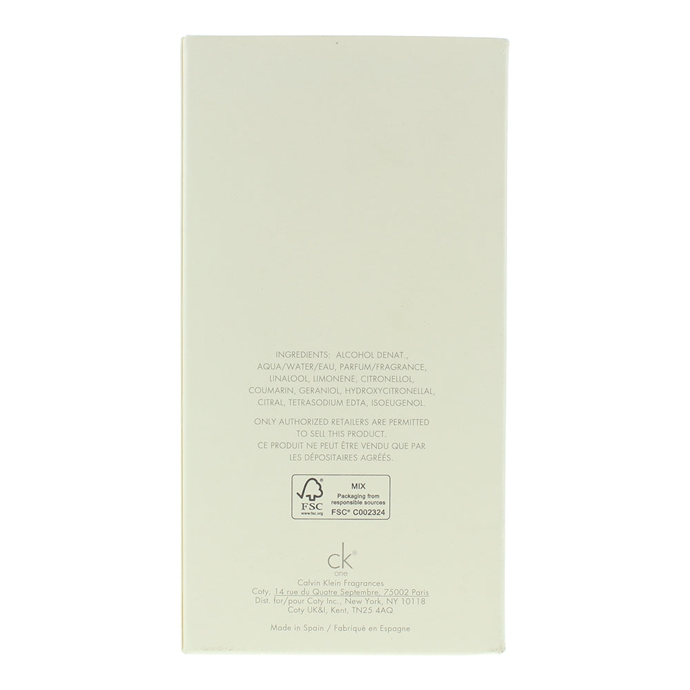 Calvin Klein Ck One Eau de Toilette 200ml - Ingredients