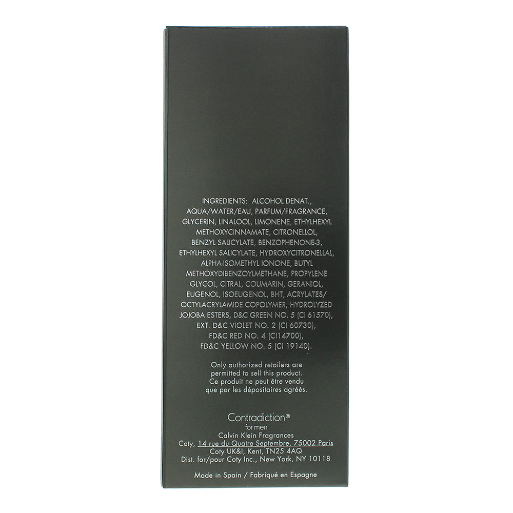 Calvin Klein Contradiction For Men Eau de Toilette 100ml - Ingredients