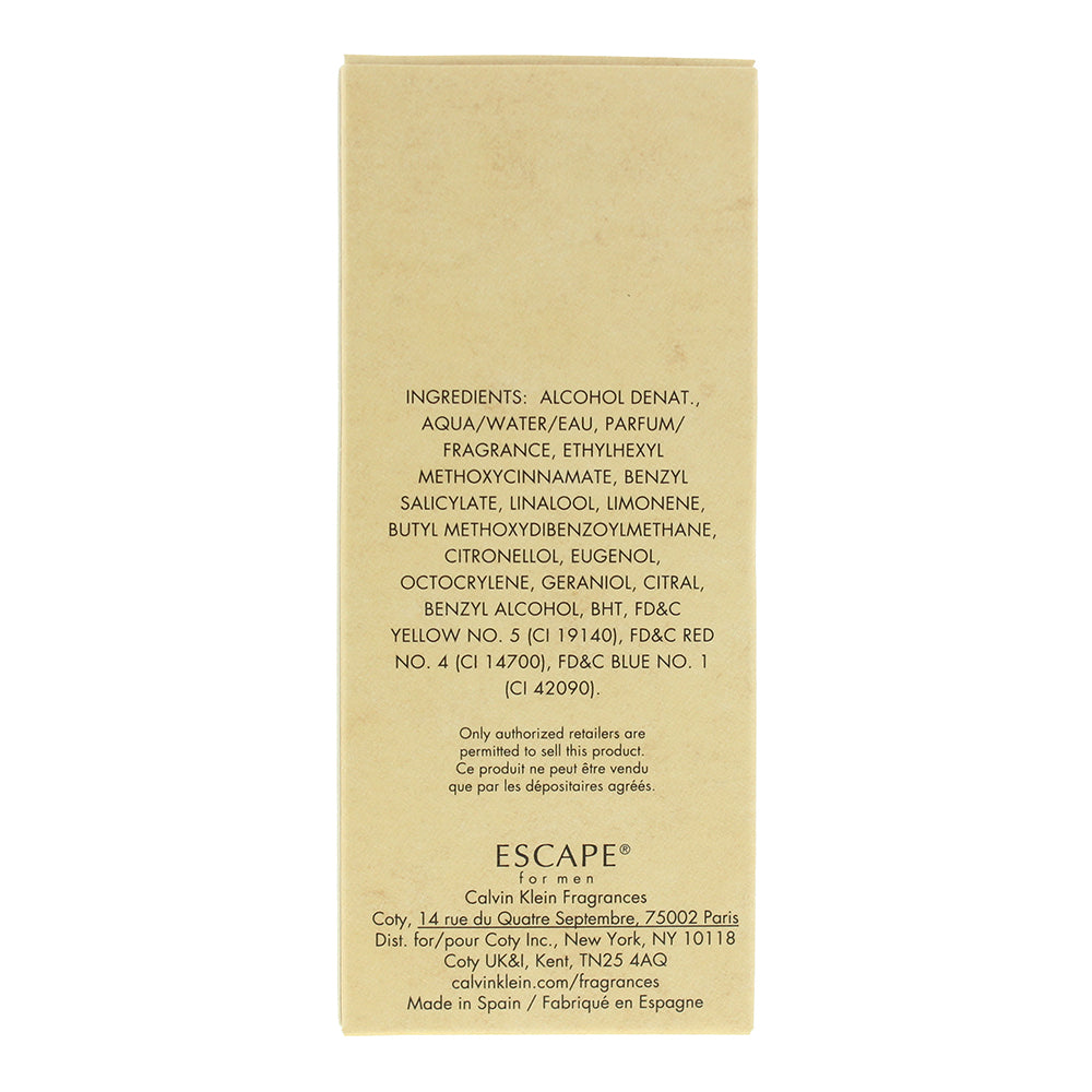 Calvin Klein Escape For Men Eau de Toilette 50ml - Ingredients