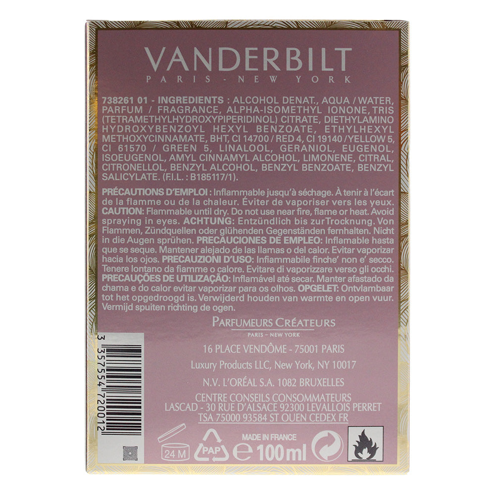 Gloria Vanderbilt Vanderbilt Eau de Toilette 100ml - Ingredients