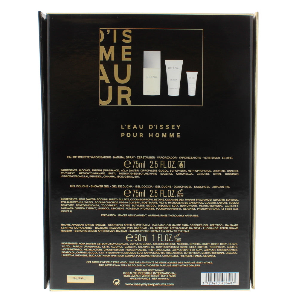 Issey Miyake L'eau D'issey Pour Homme Eau De Toilette 3 Piece Gift Set: Eau De Toilette 75ml - Shower Gel 75ml - Aftershave Balm 30ml