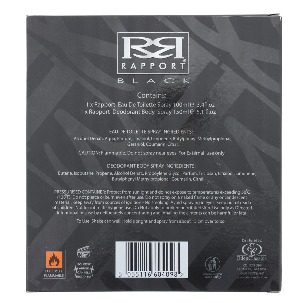Rapport Black Eau De Toilette 2 Piece Gift Set: Eau De Toilette 100ml - Body Spray 150ml