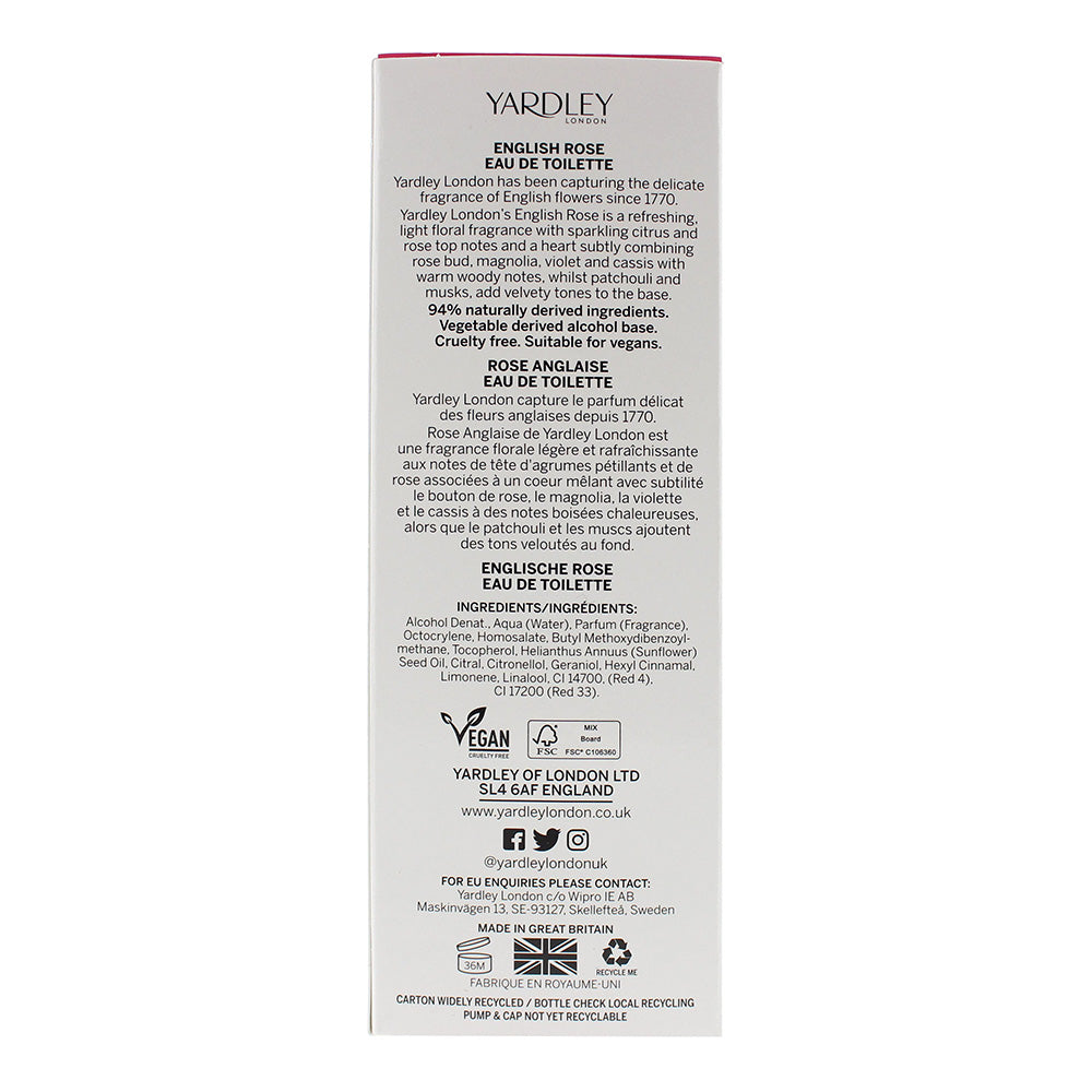 Yardley English Rose Eau de Toilette 125ml - Ingredients