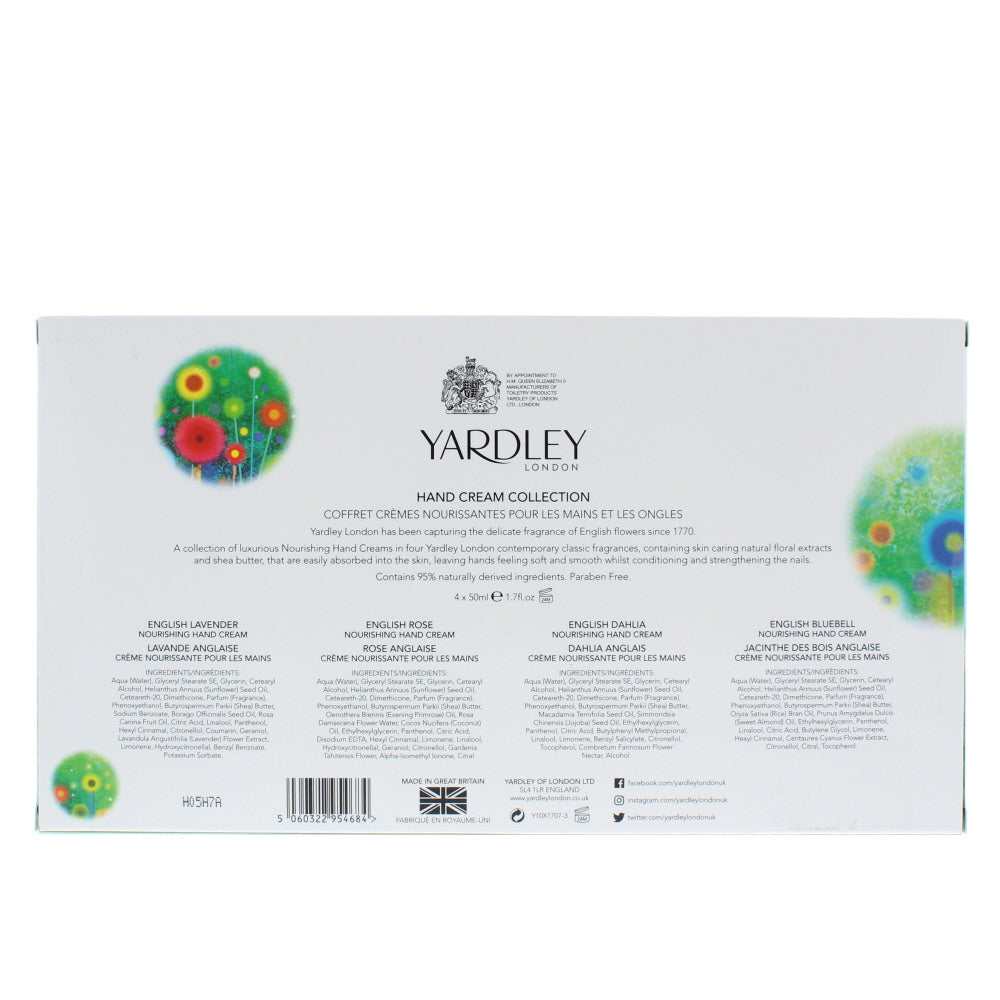 Yardley Hand Cream Collection Bodycare Set Gift Set : English Lavender 50ml - English Rose 50ml - English Bluebell 50ml - English Dahlia 50ml