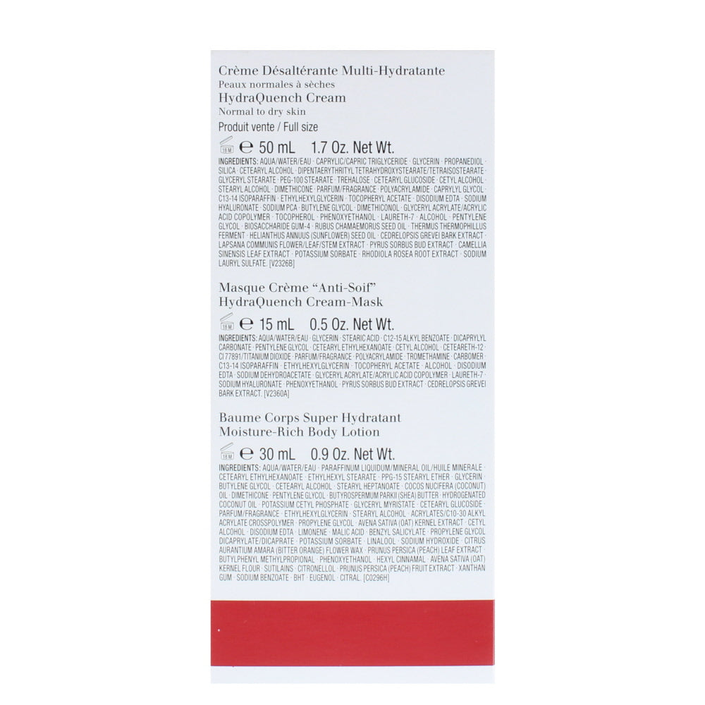 Clarins Intense Hydration Programme Normal To Dry Skin Skincare Set Gift Set : Hydra Quench Cream 50ml - Hydra Quench Cream-Mask 15ml - Body Lotion 30