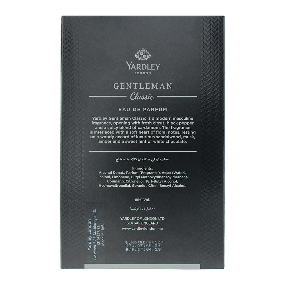 Yardley Gentleman Classic Eau de Parfum 100ml - Ingredients