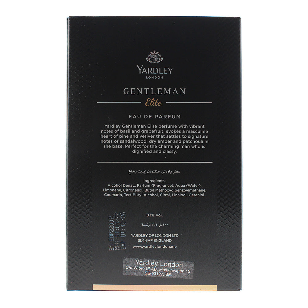 Yardley Gentleman Elite Eau de Parfum 100ml - Ingredients
