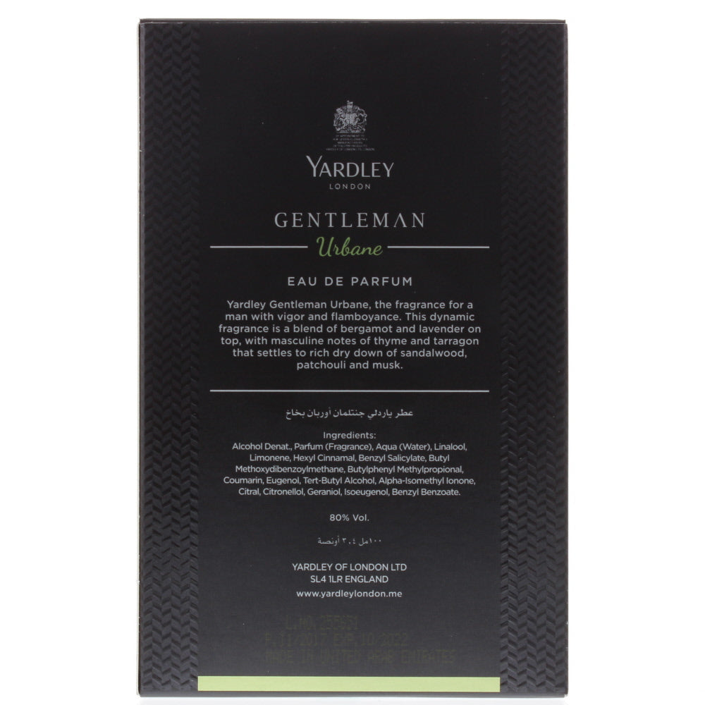 Yardley Gentleman Urbane Eau de Parfum 100ml - Ingredients