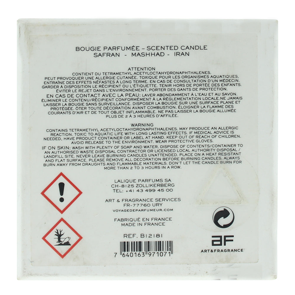 Lalique Safran Mashhad Iran Candle 190g - Ingredients