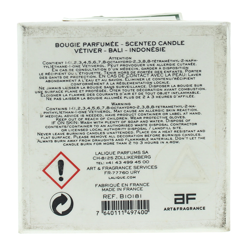 Lalique Vetiver Bali Indonesie Candle 190g - Ingredients