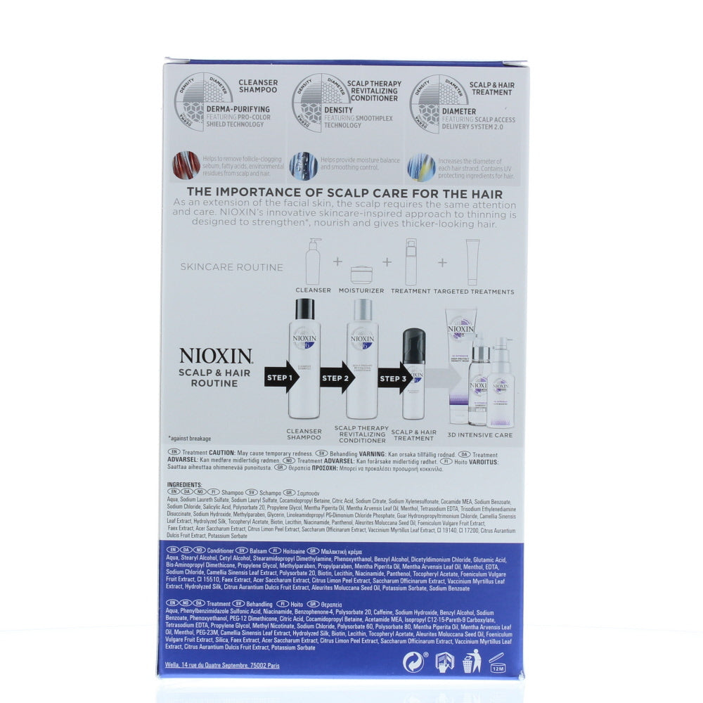 Nioxin 6 Trial Kit System Chemically Treated Hair Progressed Thinning Haircare Set Gift Set : Shampoo 150ml - Conditioner 150ml - Treatment 40ml