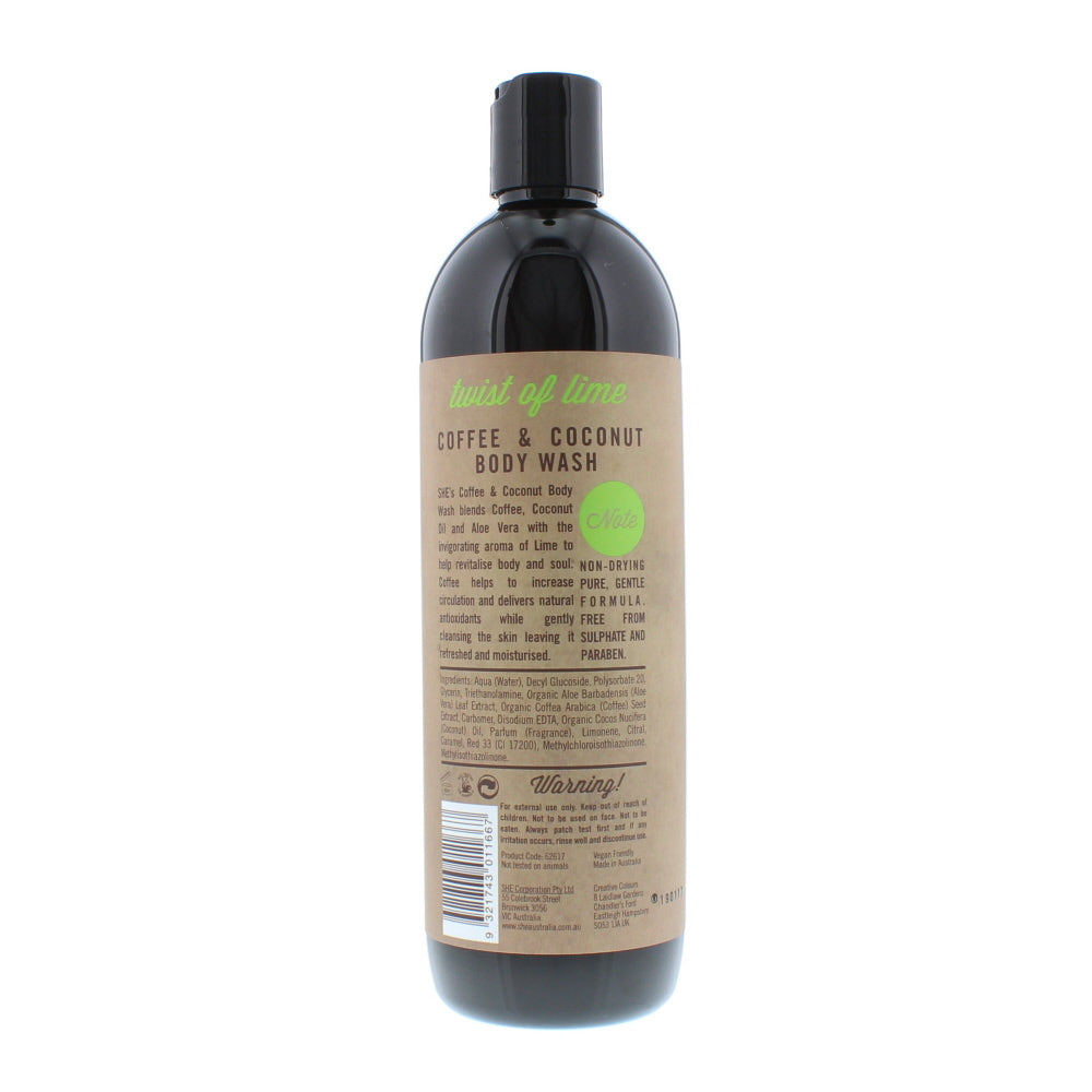 Om She Coffee & Coconut Twist Of Lime Body Wash 500ml - Ingredients