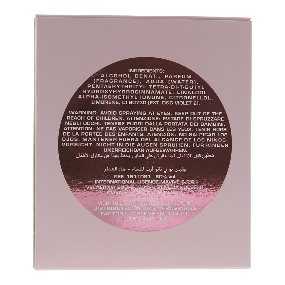 Police To Be Tattooart For Woman Eau de Parfum 75ml - Ingredients