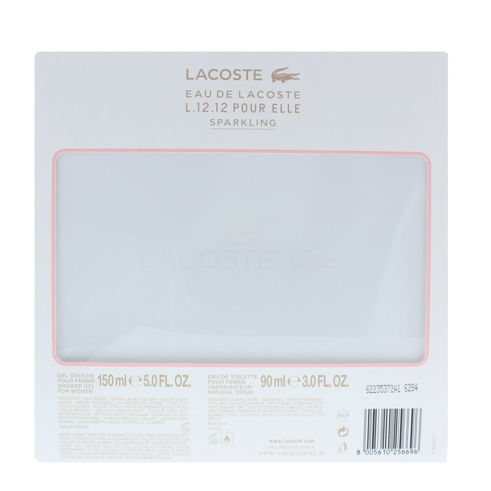 Lacoste Eau De Lacoste L.12.12 Pour Elle Sparkling Eau de Toilette Gift Set : Eau de Toilette 90ml - Shower Gel 150ml