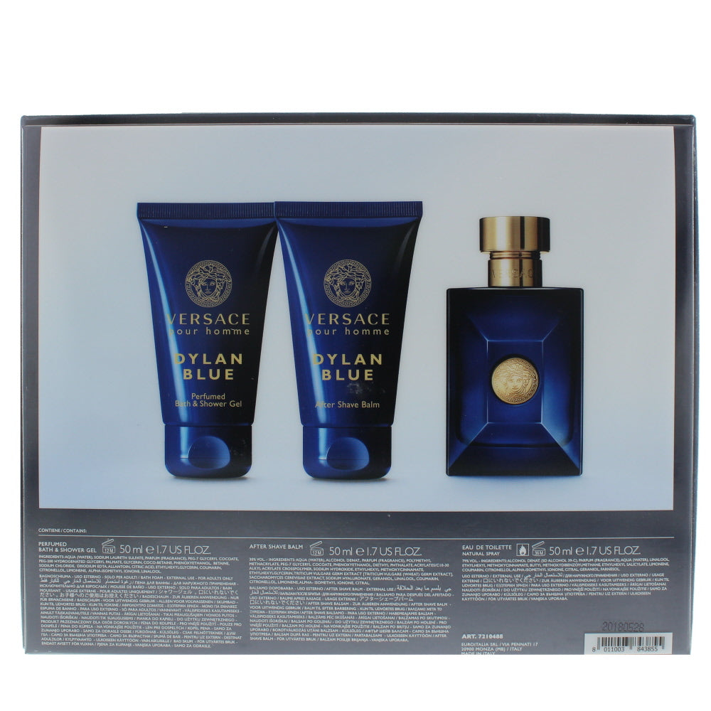 Versace Dylan Blue Eau De Toilette 3 Piece Gift Set: Eau de Toilette 50ml - Shower Gel 50ml - Aftershave Balm 50ml