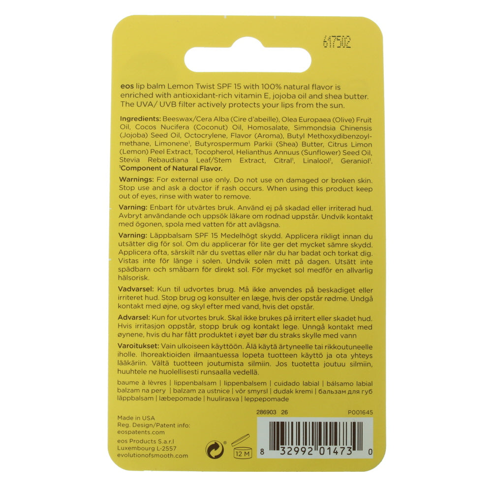 Eos Active Lemon Twist With Spf 15 Lip Balm 7g