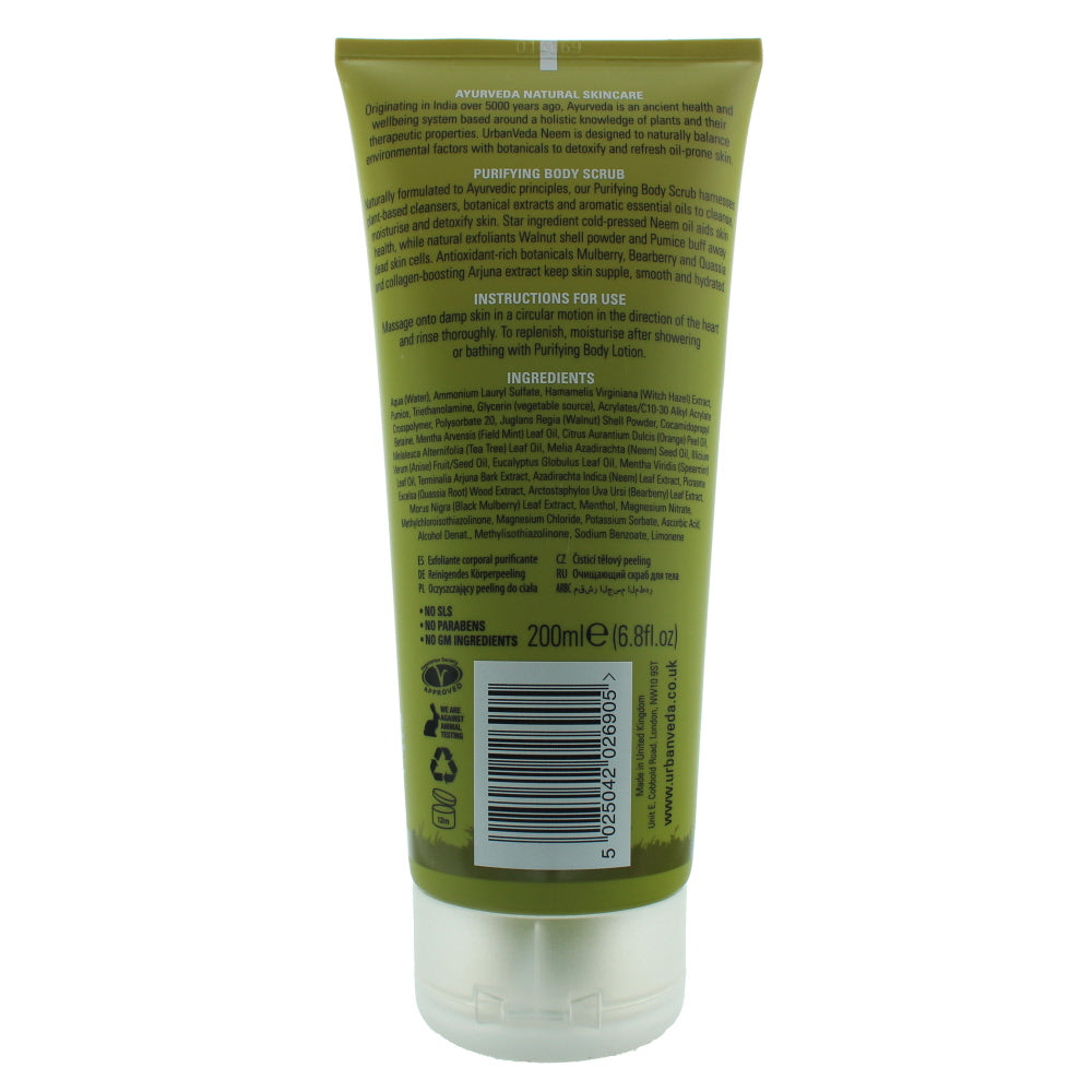 Urban Veda Purifying Body Scrub 200ml - Ingredients