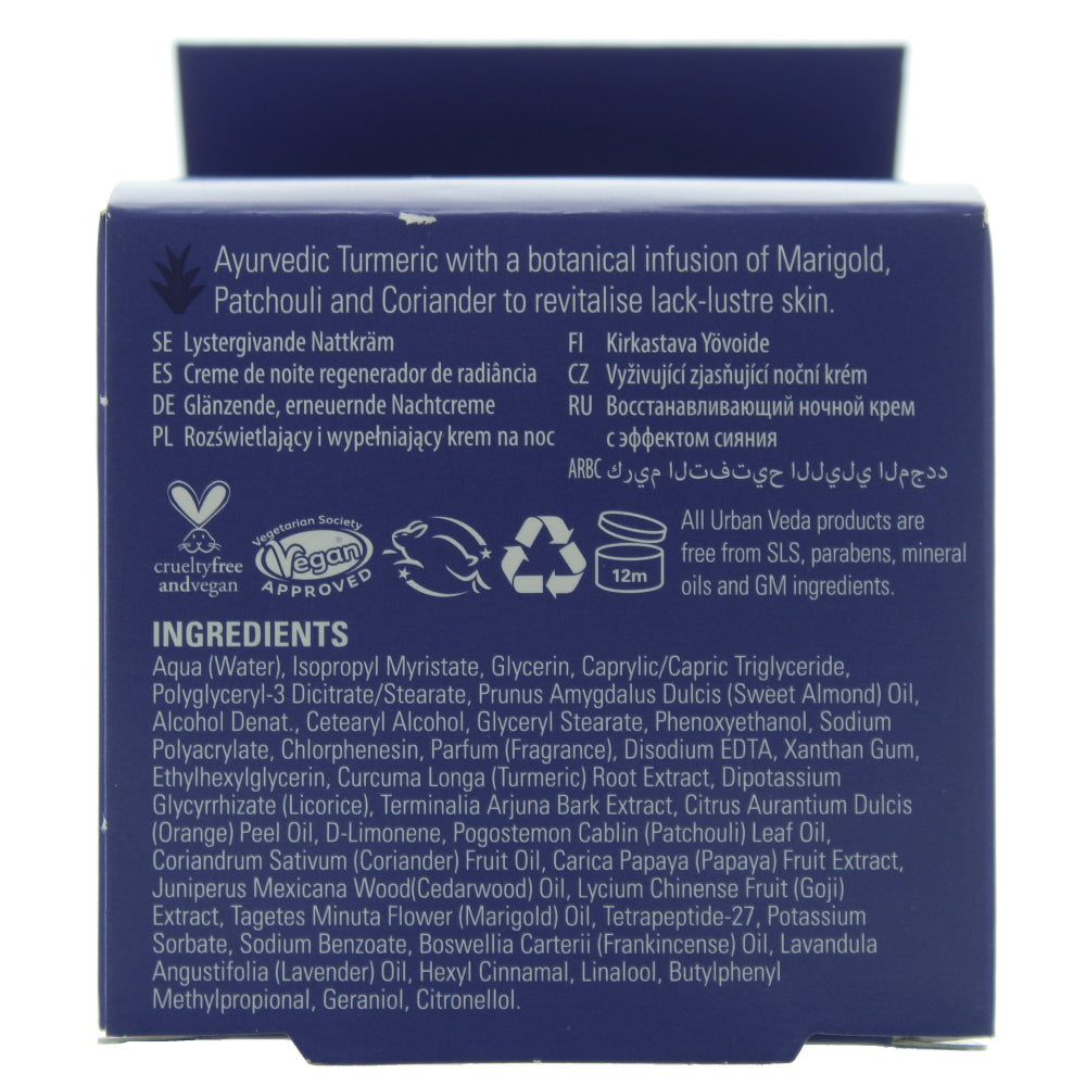 Urban Veda Radiance Replenishing For Dry Skin Night Cream 50ml - Ingredients