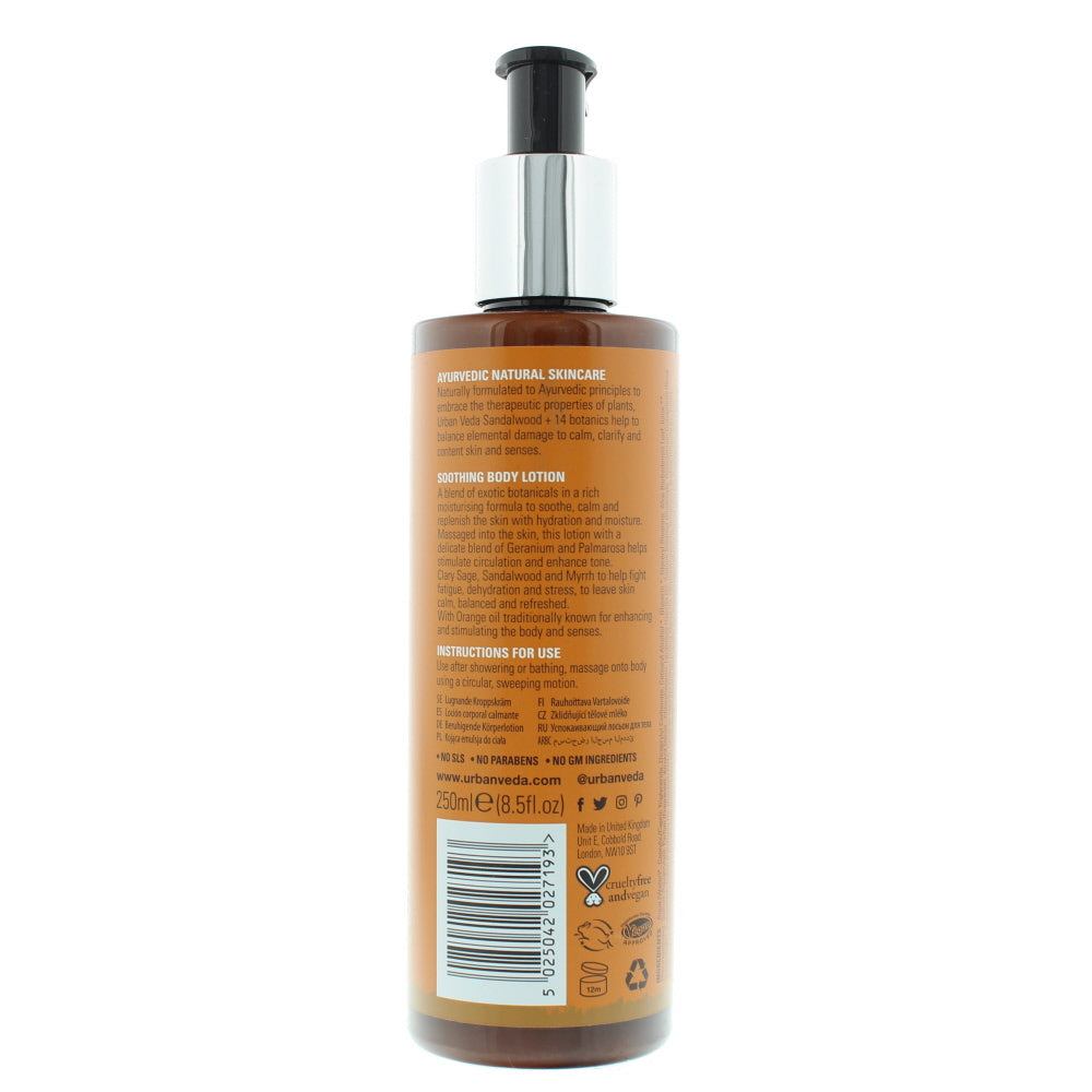 Urban Veda Soothing Body Lotion 250ml - Ingredients