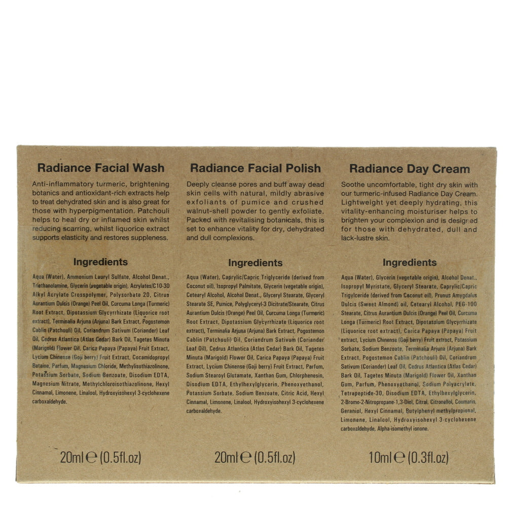 Urban Veda Radiance Face Ritual Travel Set Skincare Set 3 Pieces Gift Set - Ingredients