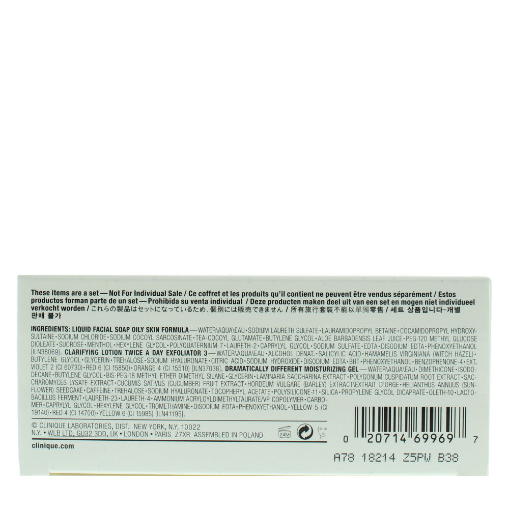 Clinique 3-Step Skin Care System Combination Oily Skin Skincare Set Gift Set : Facial Soap 30ml - Clarifying Lotion 3 30ml - Moisturizing Gel 125ml