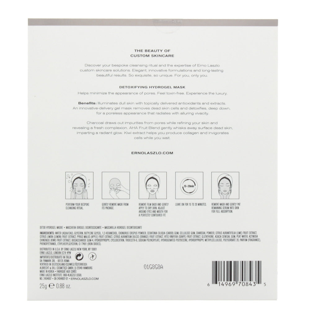 Erno Laszlo Exfoliate & Detox Detoxifying Hydrogel  Single Sheet Mask 25g - Ingredients