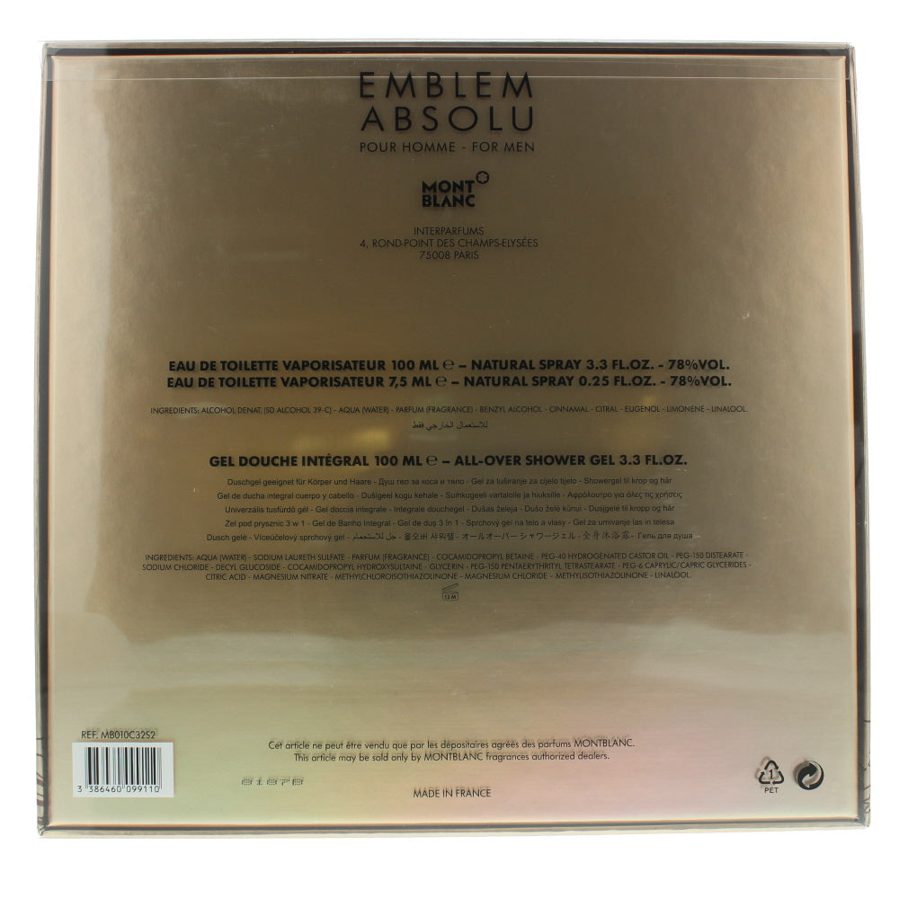 Montblanc Emblem Absolu Eau de Toilette 3 Pieces Gift Set