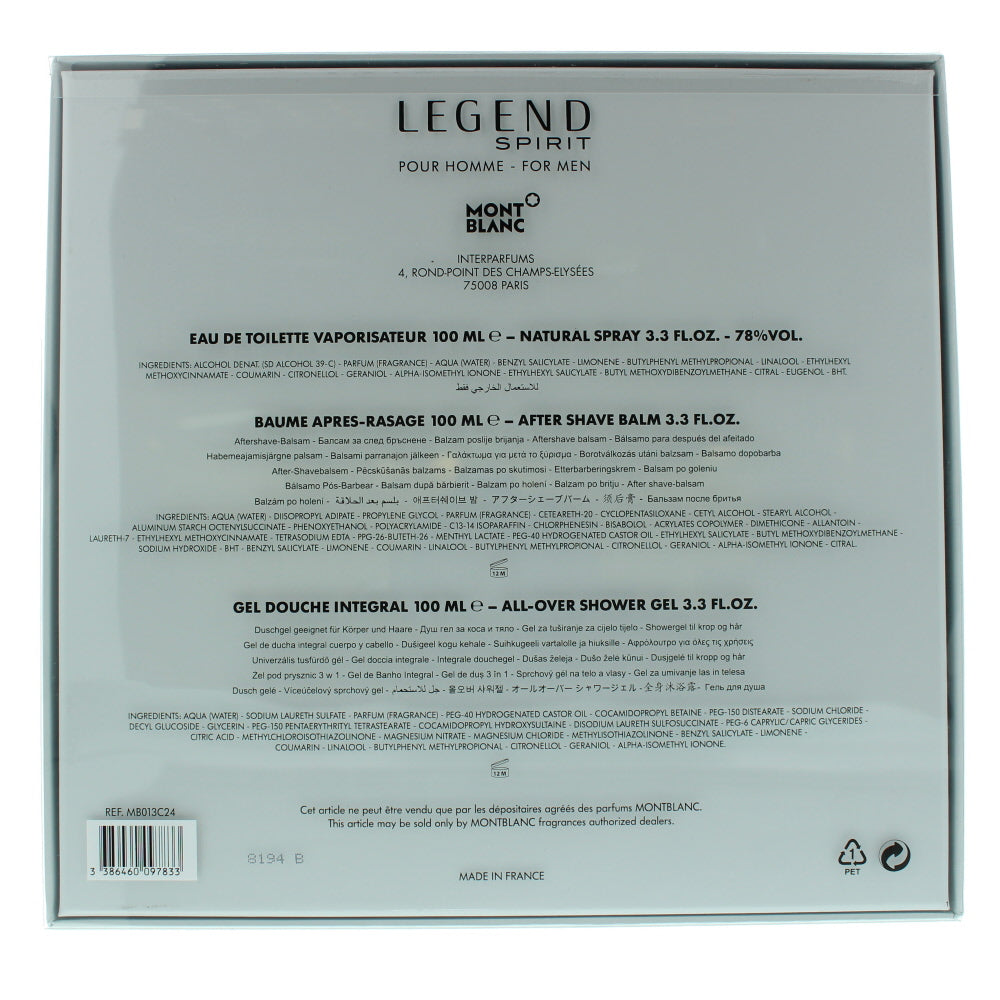 Montblanc Legend Spirit Eau de Toilette 3 Pieces Gift Set