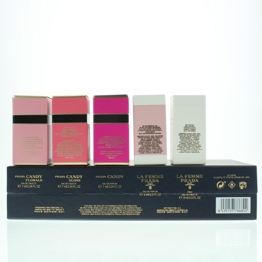 Prada Miniatures Eau de Toilette Gift Set : La Femme L'eau  Eau de Toilette 9ml  - La Femme Eau de Parfum 9ml  - Candy Eau de Parfum 7ml  - Candy Eau 