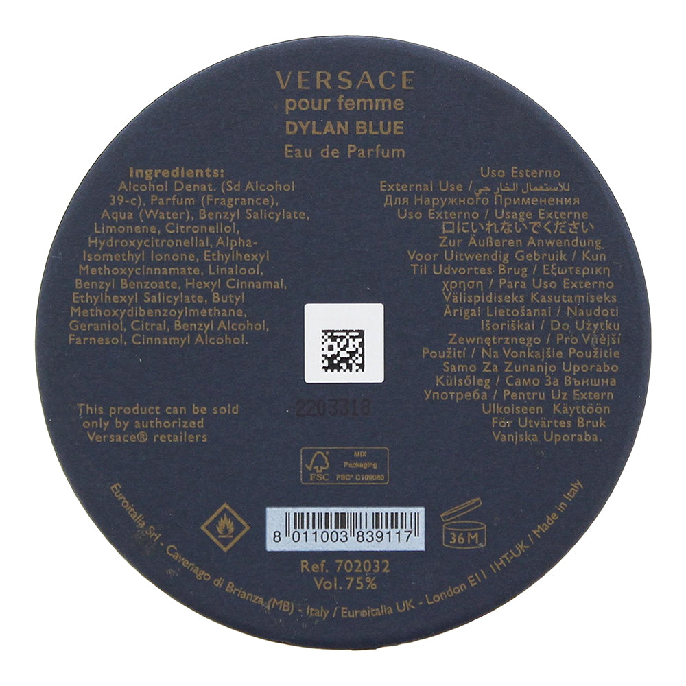Versace Dylan Blue Pour Femme Eau de Parfum 100ml - Ingredients