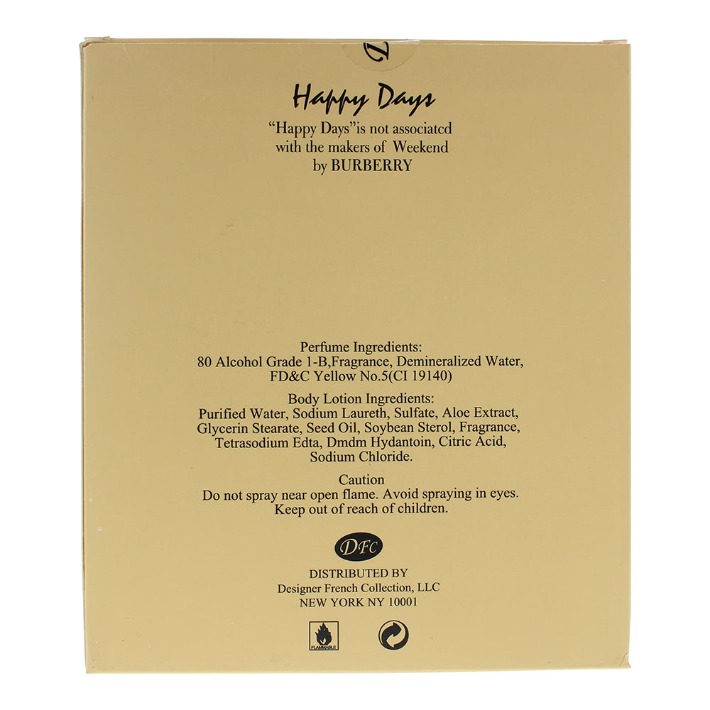 Designer French Collection Happy Days Eau de Parfum 2 Pieces Gift Set - Ingredients