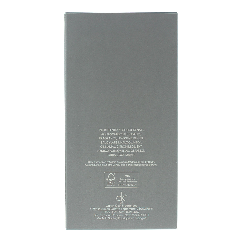 Calvin Klein Ck All Eau de Toilette 200ml - Ingredients