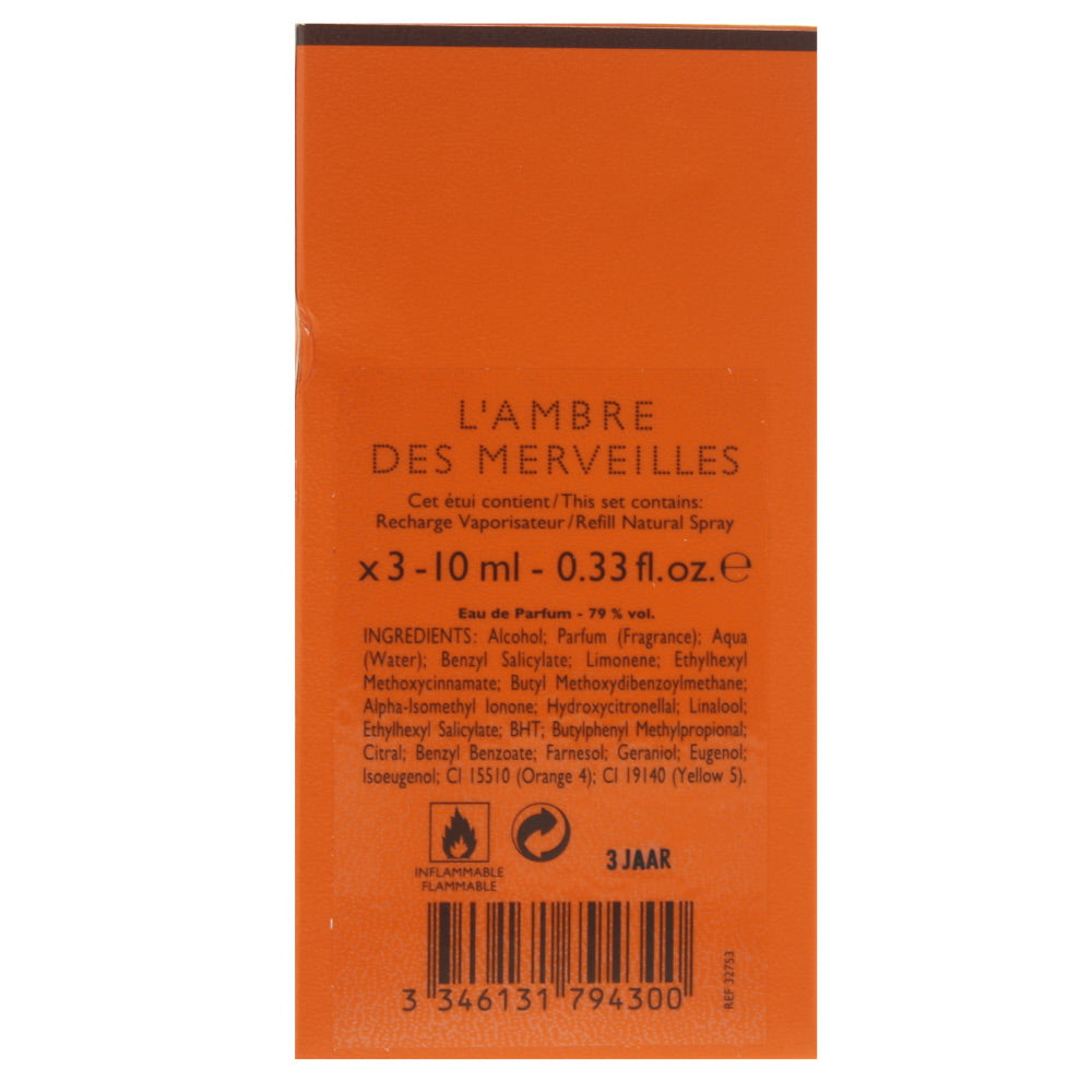 Hermès L'ambre Des Merveilles 3 X  Refill Eau de Parfum 10ml - Ingredients