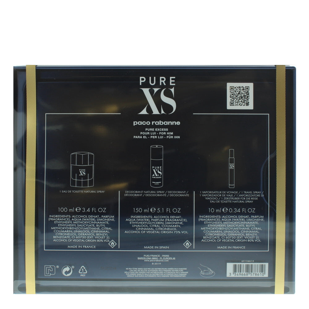 Paco Rabanne Pure Xs Eau de Toilette 3 Pieces Gift Set