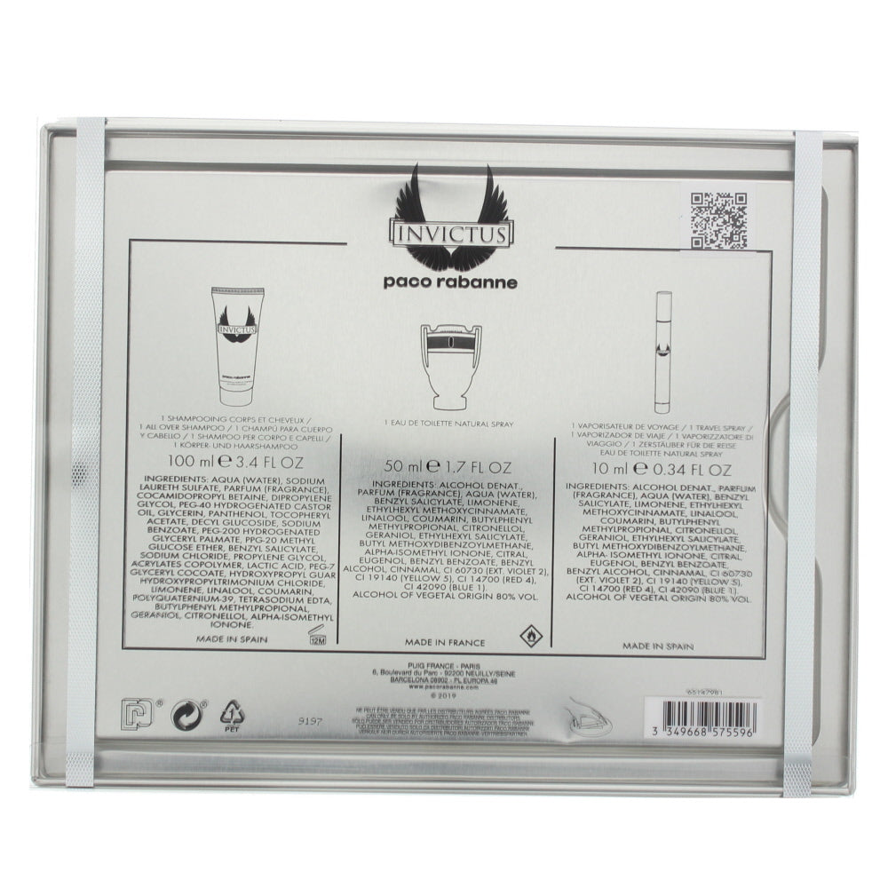 Paco Rabanne Invictus Eau de Toilette 3 Pieces Gift Set