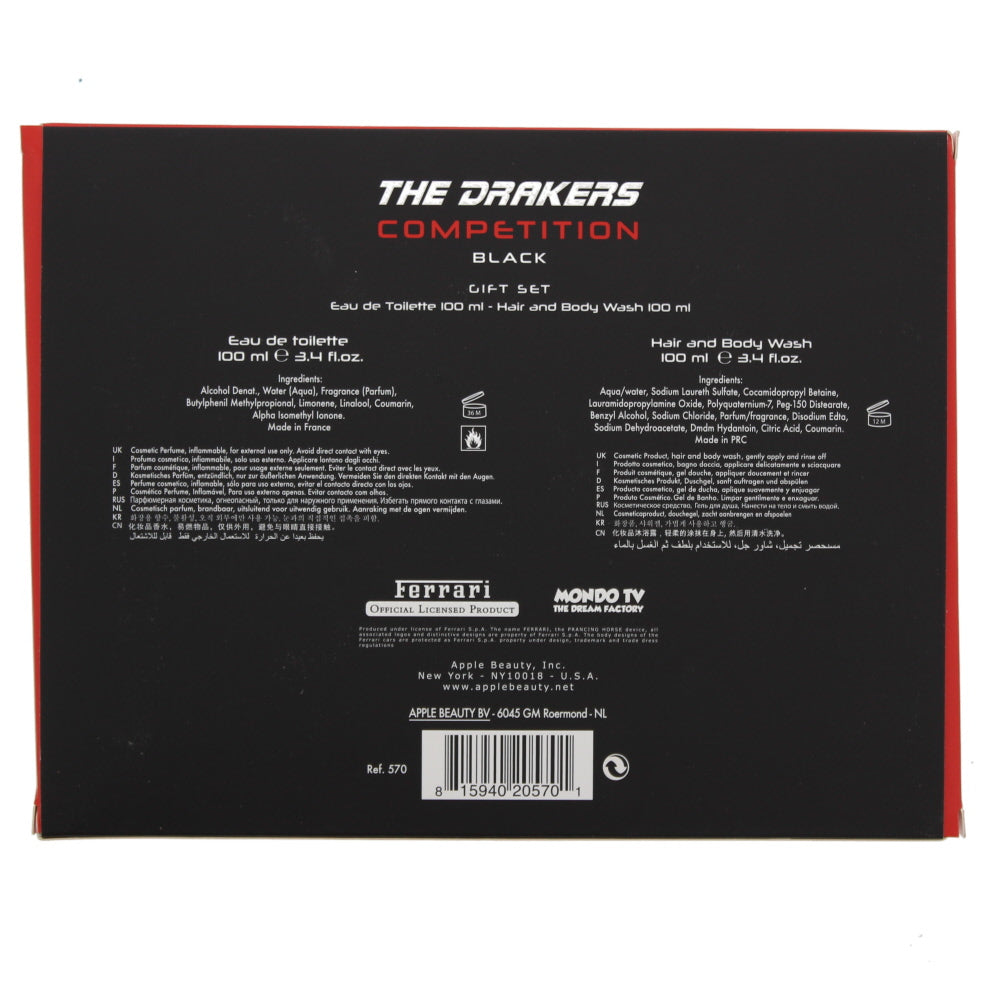 Mondo Tv Ferrari The Drakers Competition Black Eau de Toilette Gift Set : Eau de Toilette 100ml - Hair And Body Wash 100ml