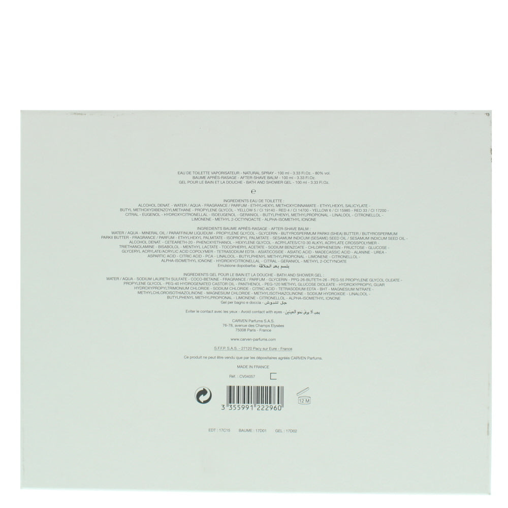 Carven Pour Homme Eau de Toilette 3 Pieces Gift Set