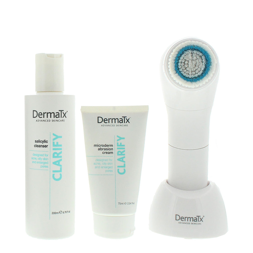 Dermatx Clarify Microdermabrasion & Daily Cleansing System For Acne. Oily Skin And Enlarged Pores Skincare Gift Set : Cream 75ml - Cleansing Gel 200ml - Product