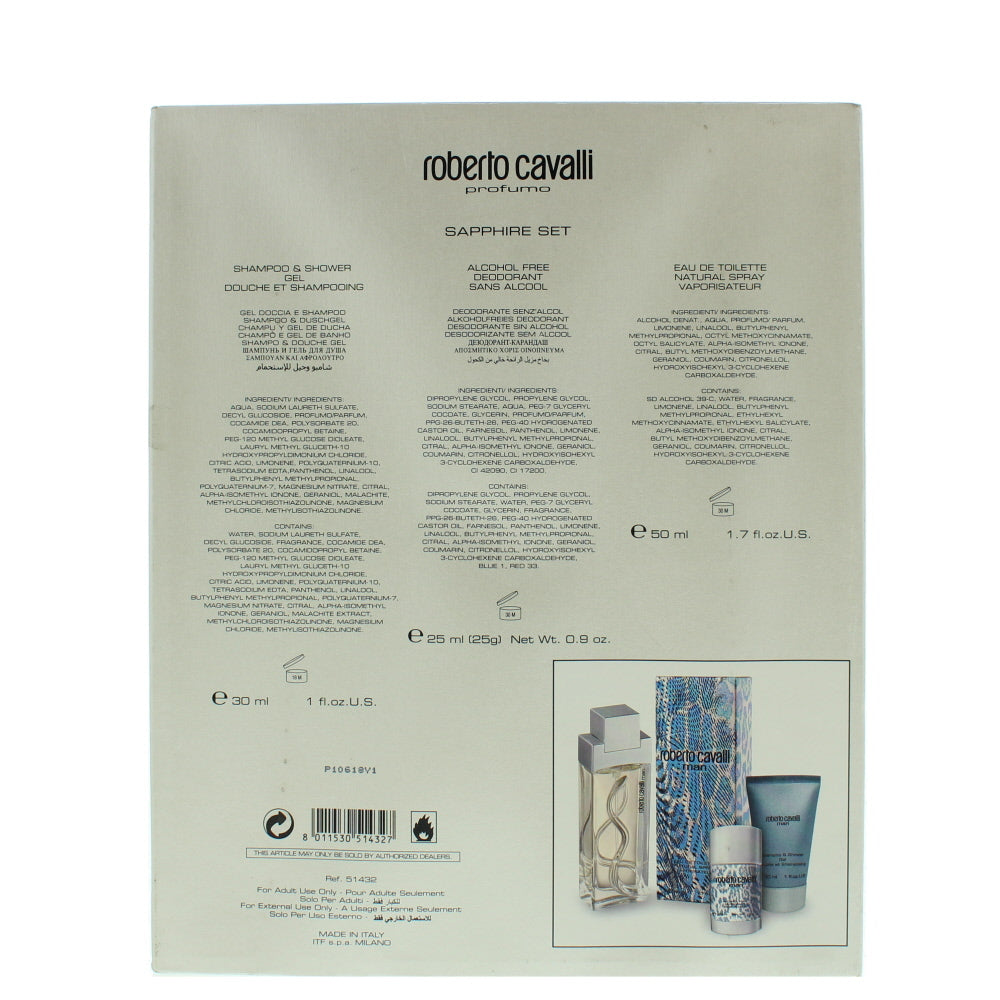 Roberto Cavalli Man Eau de Toilette 3 Pieces Gift Set - Ingredients