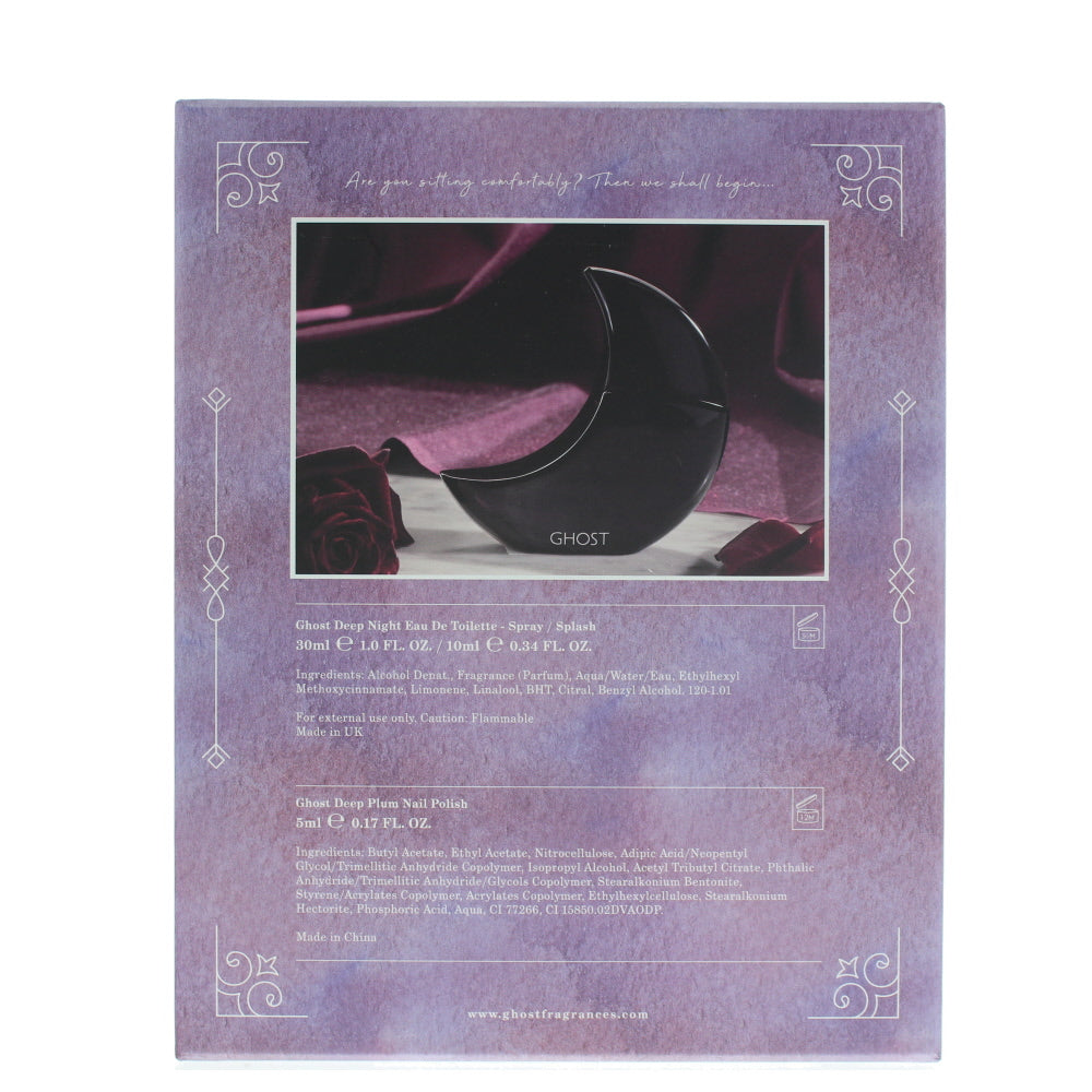 Ghost Deep Night Eau de Toilette Gift Set : Eau de Toilette Spray 30ml - Eau de Toilette Splash 10ml  - Deep Plum Nail Polish 5ml