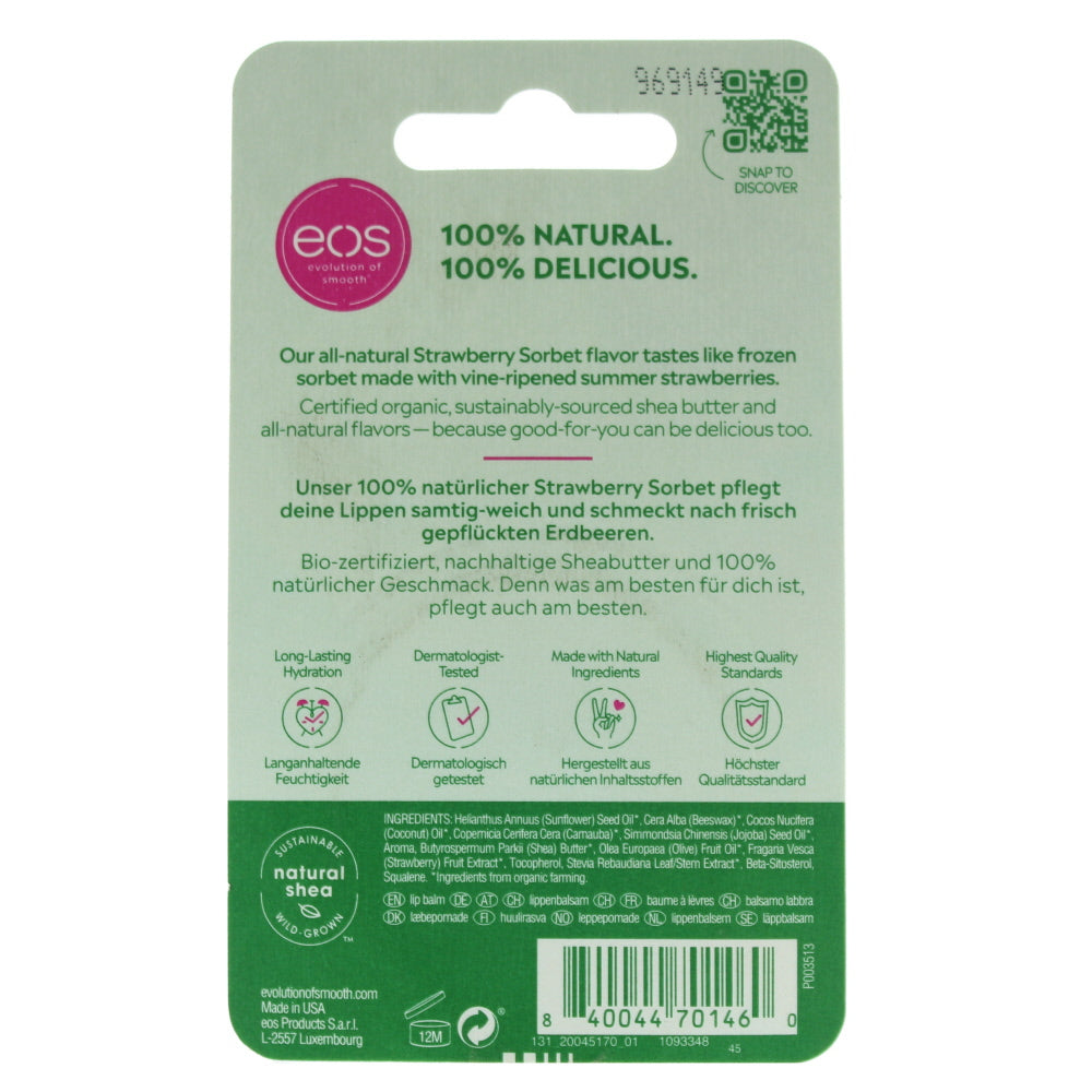 Eos Eos Organic Strawberry Sorbet 100% Natural Shea Sphere Lip Balm 7g