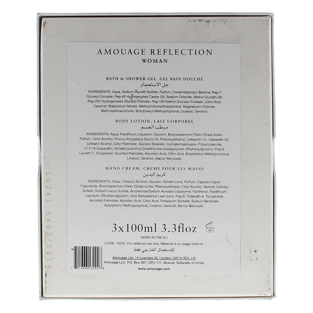 Amouage Reflection 3 Pieces Gift Set : Body Lotion 100ml - Hand Cream 100ml - Shower Gel 100ml