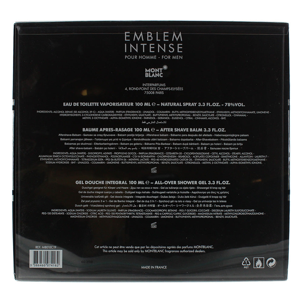 Montblanc Emblem Intense Eau de Toilette 3 Pieces Gift Set : Eau de Toilette 100