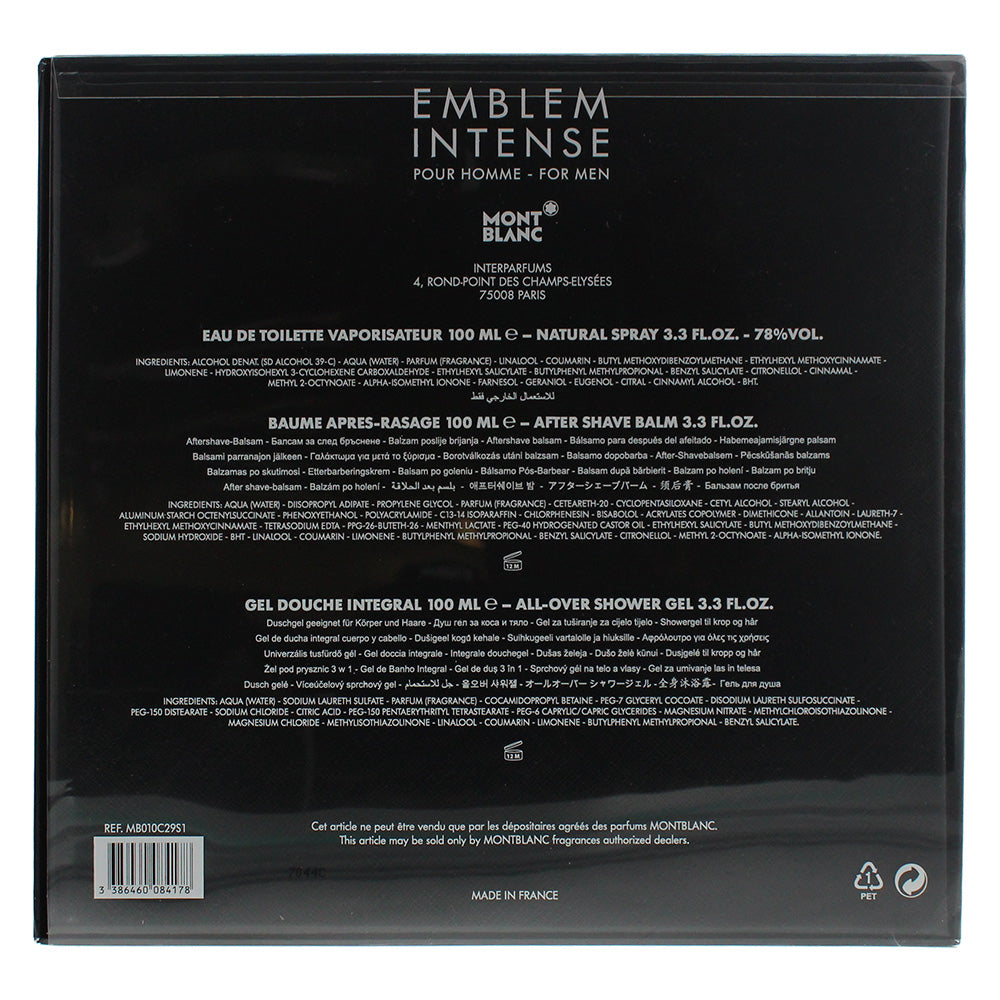 Montblanc Emblem Intense Eau de Toilette 3 Pieces Gift Set : Eau de Toilette 100