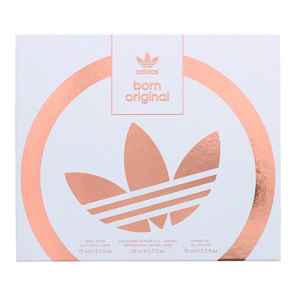 Adidas Born Original Eau de Parfum 3 Piece Gift Set: Eau de Parfum 50ml - Body Lotion 75ml - Shower Gel 75ml - Box