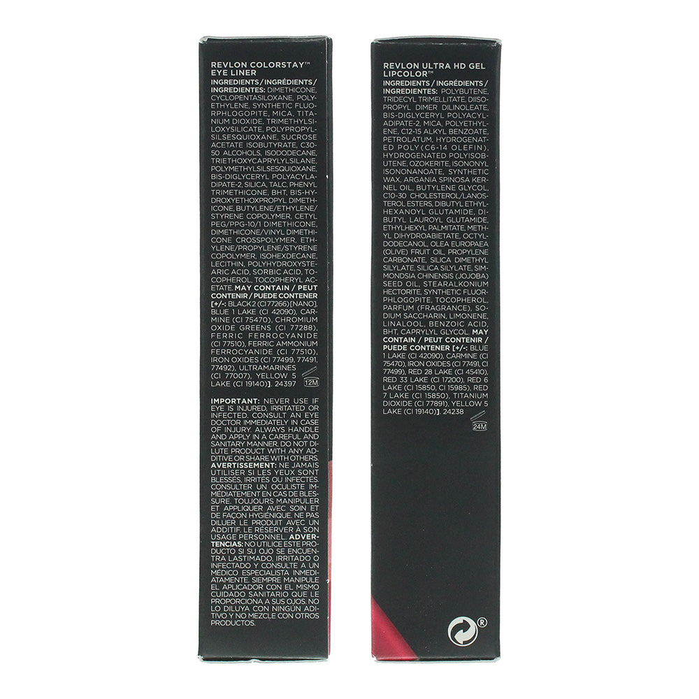 Revlon Ultra HD Gel Lip Colours Collection Cosmetic Set Gift Set : Lip Colours X 5 1.7g - Black Eye Liner 0.28g